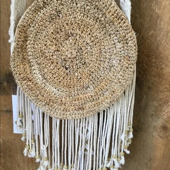 STUNNING ALEX MAX BOHO FRINGE ROUND CROSSBODY BAG - BEADED AZTEC DESIGN - BNWOT - Picture 4 of 8